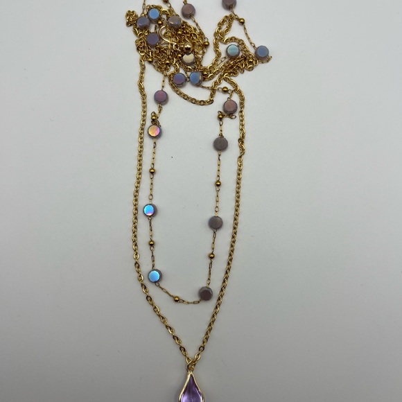 Lila & Gold Elegant Teardrop Pendant Layered Necklace, Flirty Delicate Necklace - Picture 11 of 11